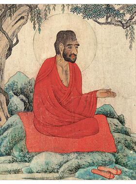 元赵孟红衣罗汉图佛画人物s像真迹高清复制学习临摹文稿装饰画