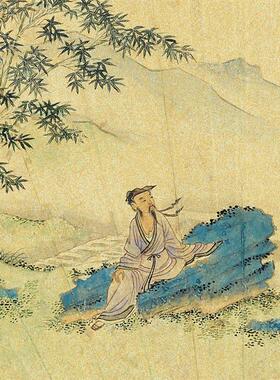明仇英竹林居士G扇面名家青绿山水人物国画微喷复制装饰画画芯