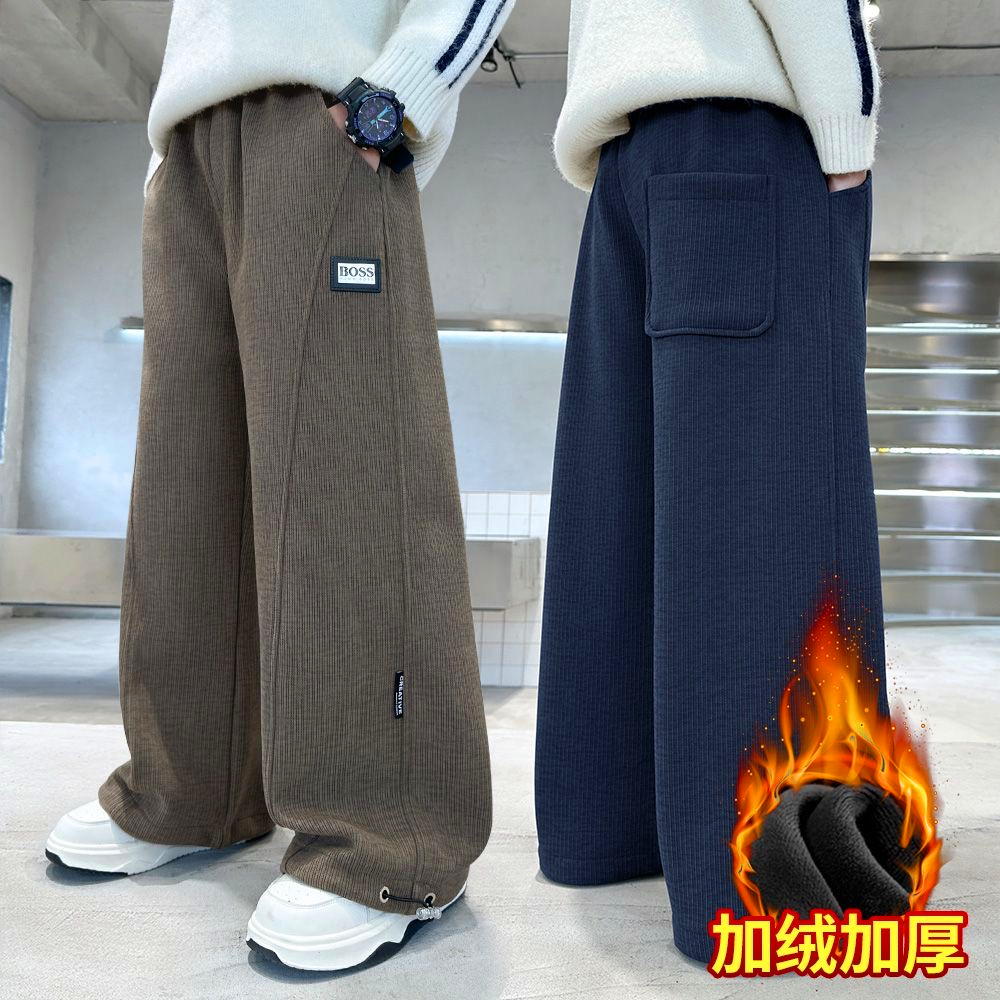 男童一体绒裤子秋冬季2025新款儿童加绒休闲裤灯心绒裤保暖运动裤 - 图1