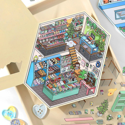 infeel me今日营业中18.0翻盖造景贴纸微缩场景手工diy解压贴画 - 图0