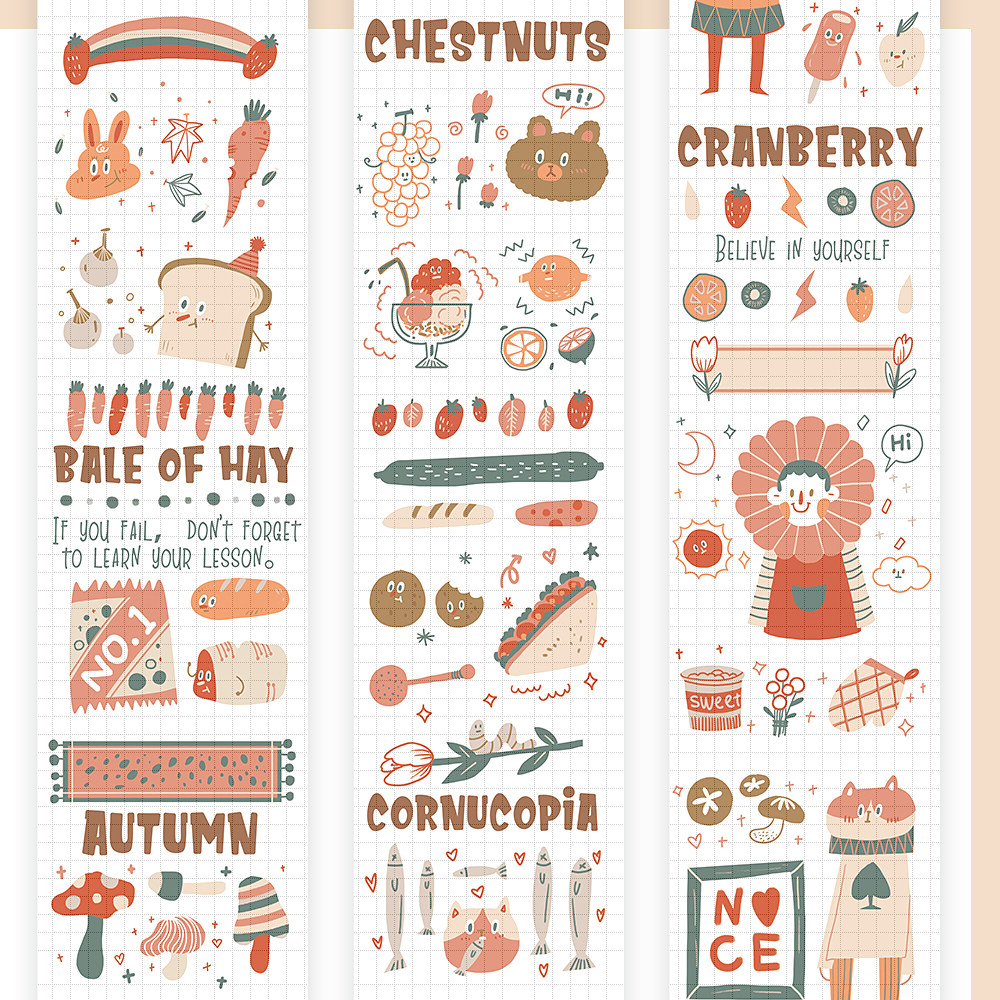 eno秋游 超长循环特油和纸胶带 盐系卡通搞怪兔子手帐diy贴纸装饰