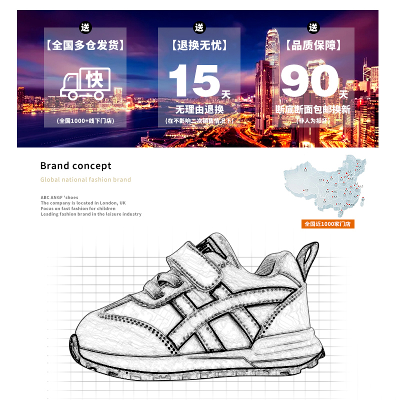 ABC ANGF官网2024年春夏新款儿童运动鞋透气网面学步鞋宝宝阿甘鞋-图0