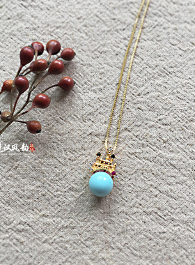 梦幻可爱小城堡吊坠锁骨项链湖北高瓷矿蓝白松镶嵌少女心公主项链