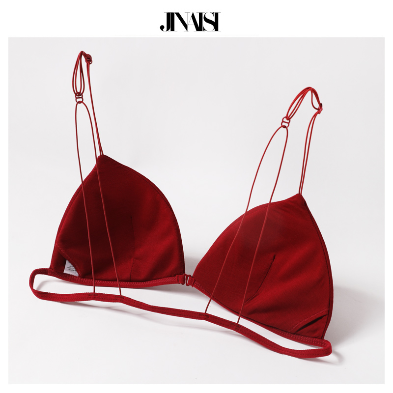 红色无钢圈薄款细带美背性感文胸 金爱丝文胸