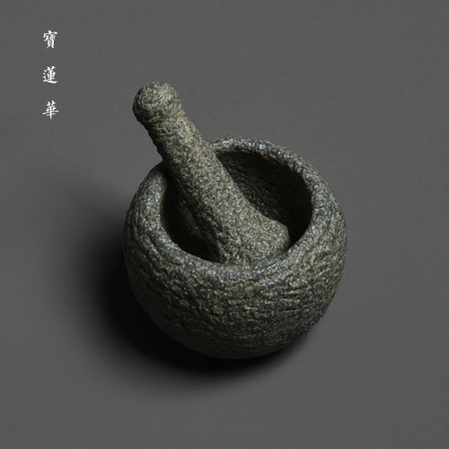 手工青石小石臼 中式古典石擂钵 石茶宠手把件复古石头器禅意摆件 - 图2