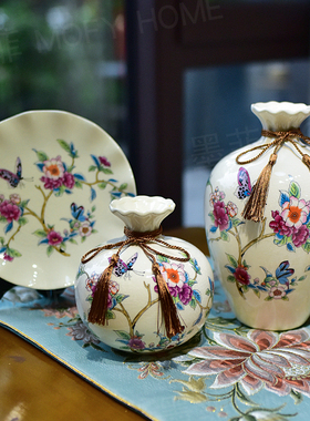 花瓶三件套摆件欧式美式客厅玄关电视柜酒柜装饰品摆盘博古架摆设