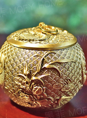 黄铜锦鲤茶叶罐新中式古典