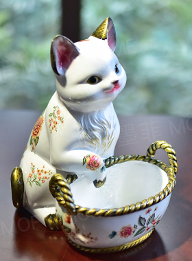 招财猫咪钥匙收纳玄关摆件装饰品