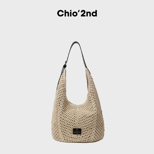南风Chio2nd 牛皮+蜜蜡绳高级手工草编包包女春夏单肩斜挎编织包 - 图3