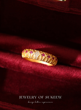 SUKEEW/酥可 「藏红」新中式花丝红宝戒指轻奢高级镶嵌气质款指环