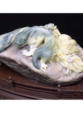 四川绿冻芙蓉原石蓝星LW11手工精品老青田封门皮蛋绿螭虎石雕摆件