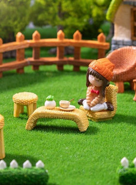 微景观创意仿真竹编椅子装饰摆件