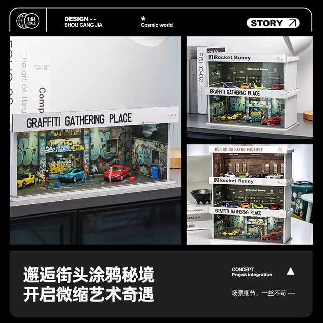 1 64 car model scene miniature model Tuoyi display box tomy card minigt storage hot wheel parking lot