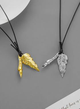 韩国小众个性树叶铅笔时光锁骨链