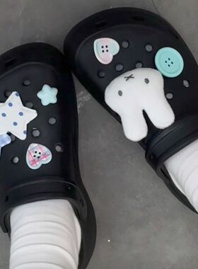 新款蓝色波点五角星毛绒兔子配件发饰diy材料洞洞鞋手工装饰品