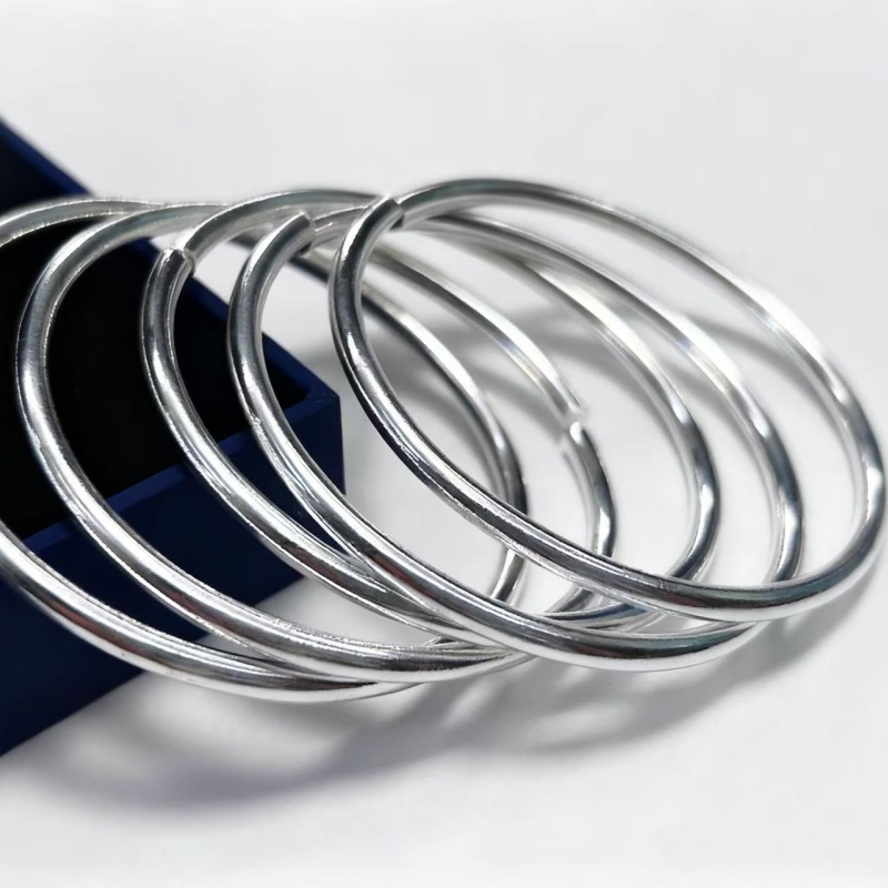 创富光面银手镯女纯银999素圈开口实心款银镯子送女友简约素银 - 图1