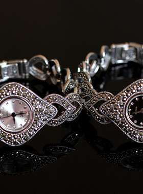 泰国泰银石英表镶嵌石925纯银