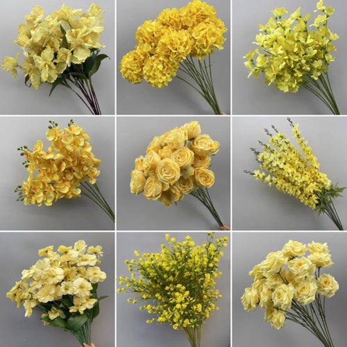 黄色仿真花高级感逼真向日葵假花花朵插花花材婚庆花花束婚礼花艺 - 图0