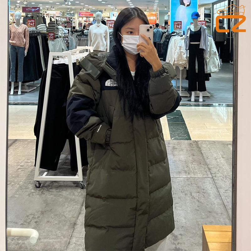 北面TheNorthFace 22款连帽黑色橄榄绿DRYVENT面料长款鹅绒羽绒服 - 图0