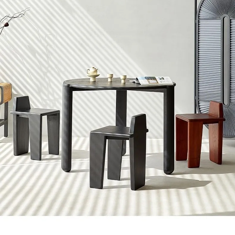 卢克凳中古实木凳子北欧设计餐凳家用侘寂风梳妆凳简约换鞋凳餐椅 - 图0