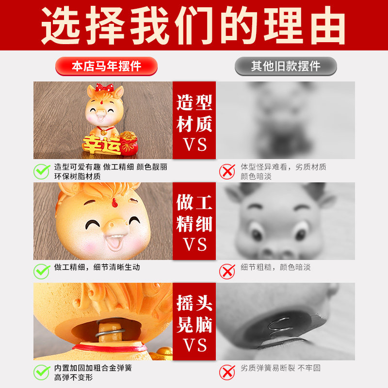创意汽车摆件摇头马年吉祥物生肖马可爱卡通公仔车载中控台装饰品,淘宝优惠券,粉丝福利购,淘宝优惠卷
