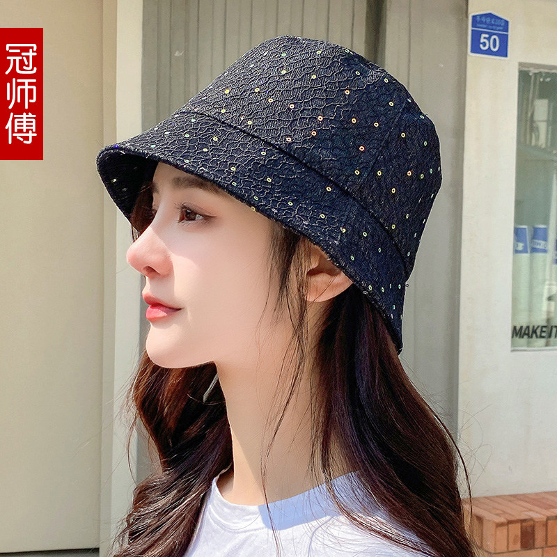 冠师傅女士遮阳帽户外休闲旅游盆帽韩版亮片蕾丝时尚潮流渔夫帽,淘宝优惠券,粉丝福利购,淘宝优惠卷