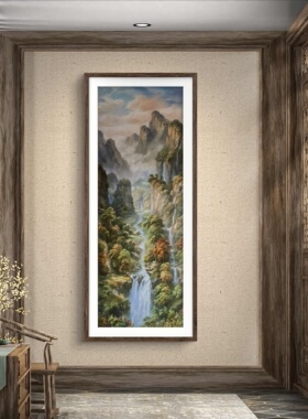 玄关风景油画山水画客厅挂画新中式油画入户走廊过道风景寓意壁画