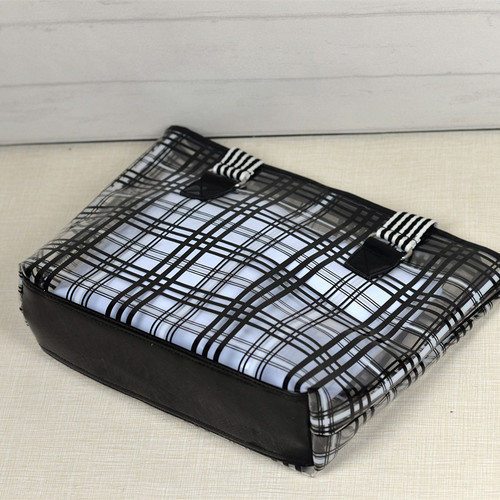 2024夏新款果冻包女简约PVC手提包子母包单肩透明包包格纹果冻包 - 图1