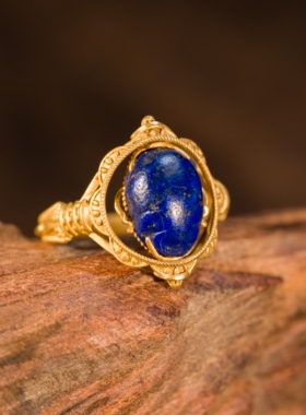 玄同藏青金石玛瑙镶18K金戒指