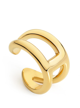 韩国双层线条h字母镂空戒指铜镀金创意餐巾环开口工字形指环现货