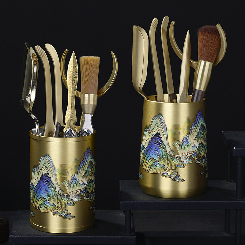 茶道六君子黄铜功夫茶具配件彩绘6君子套装泡茶工具茶刷刀勺茶夹,淘宝优惠券,粉丝福利购,淘宝优惠卷