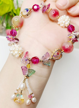 原创奥地利水晶珍珠流苏手链女国风琉璃饰品时尚轻奢配饰花瓣手串