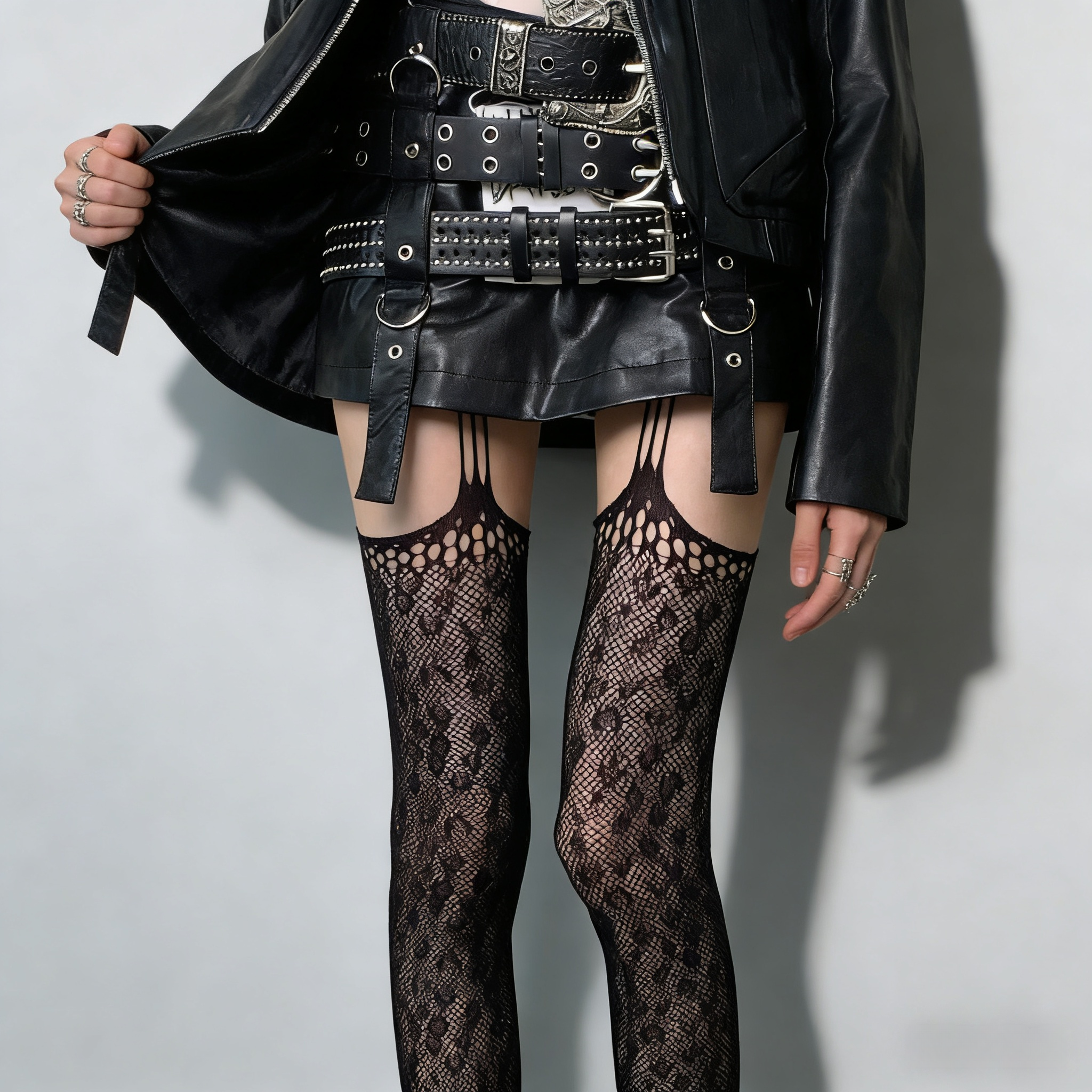 性感吊带一体袜镂空渔网袜女蕾丝薄款纯欲过膝显瘦辣妹豹纹长筒袜,淘宝优惠券,粉丝福利购,淘宝优惠卷