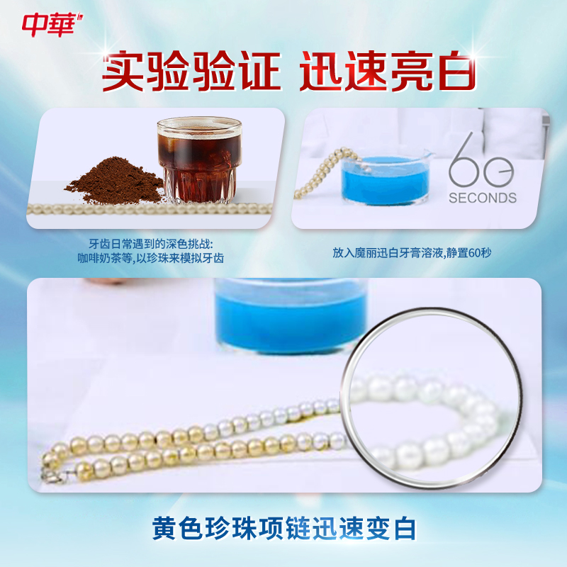 【立即抢购】中华魔丽迅白牙膏冰极薄荷支清新口气家庭装170g*5