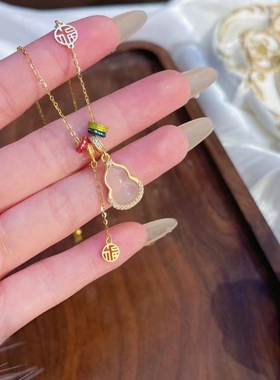 s925纯银天然白玉髓葫芦项链福字