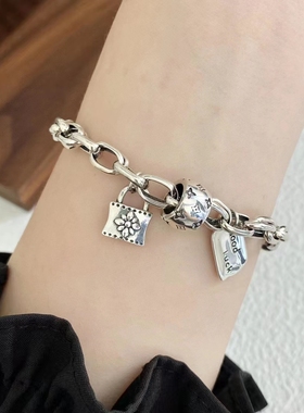 情侣款老花纯银手链洋气