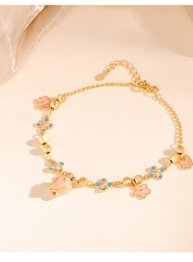 s925纯银黄金色烧蓝郁金香手链女