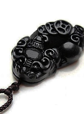 天然貔貅吊坠黑曜石项链