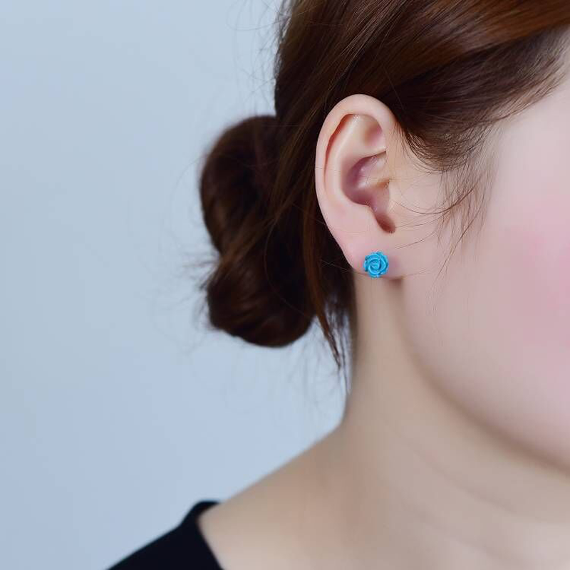 天然蓝松石玫瑰花耳钉 绿松石玫瑰花耳饰 925银耳钉 蓝松石耳饰女,淘宝优惠券,粉丝福利购,淘宝优惠卷