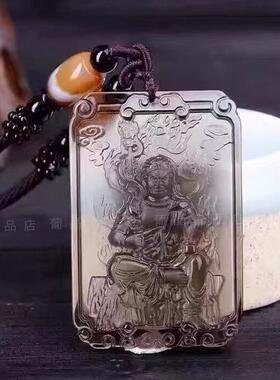 天然黑曜石不动尊菩萨生肖鸡吊坠