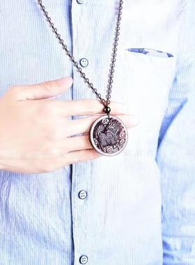 冰种黑曜石平安扣麒麟献瑞吊坠