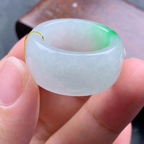 22-23号缅甸天然A货翡翠 T1004 内径20.5mm 冰阳绿轮胎戒指扳指 - 图1