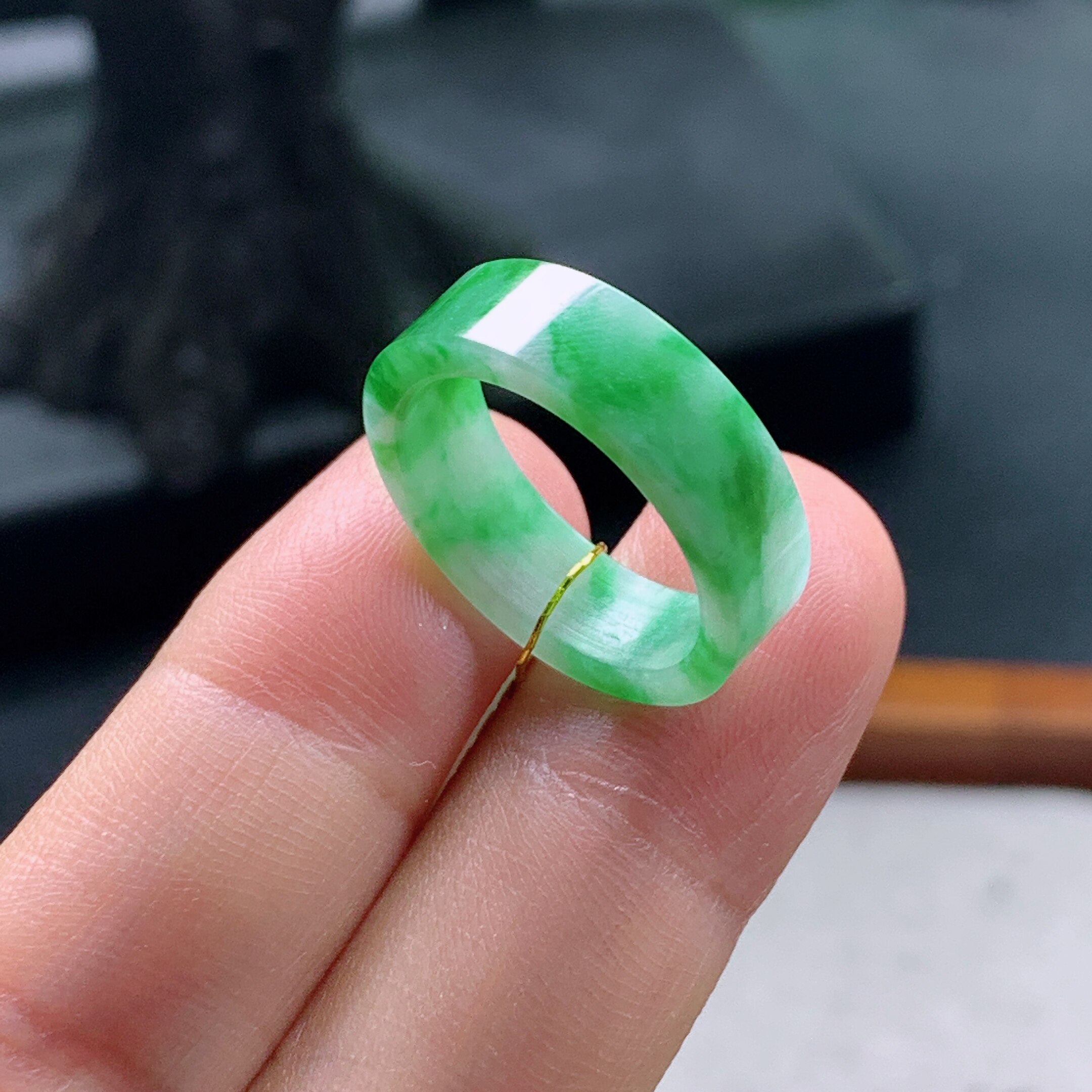 No. 11 Myanmar natural A-grade jadeite T1271 inner diameter 16.4-5.6-2.3mm green square ring