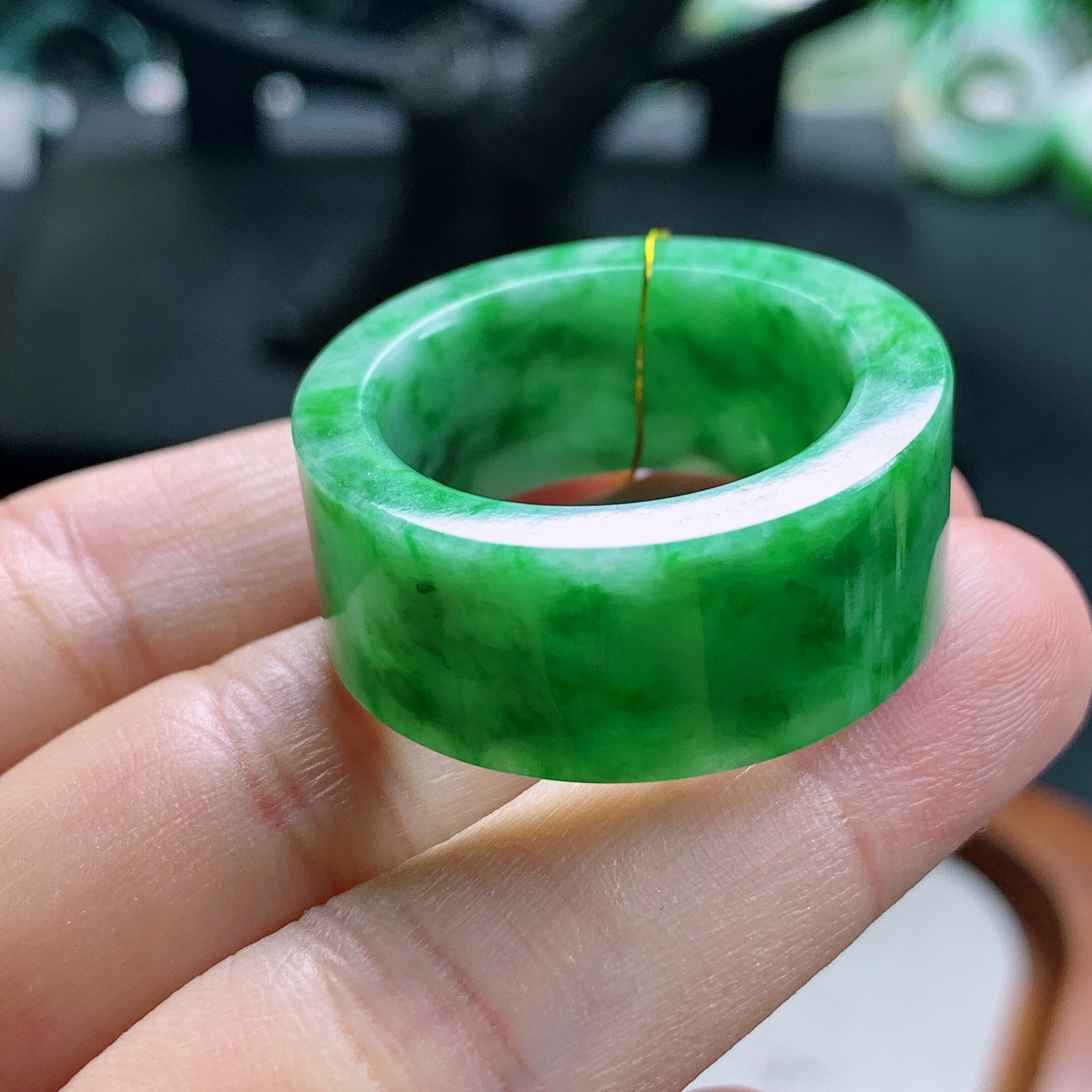 No. 29 Myanmar natural A-grade jadeite T1269 inner diameter 22.3-12.2-4.2mm full green square ring