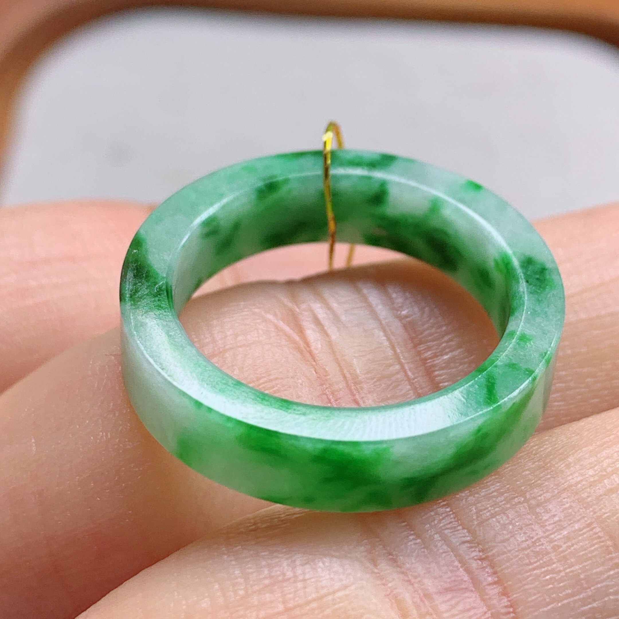 No. 14-15 Myanmar natural grade A jade T1262 inner diameter 17.5-4.8-2.7mm floating green square ring