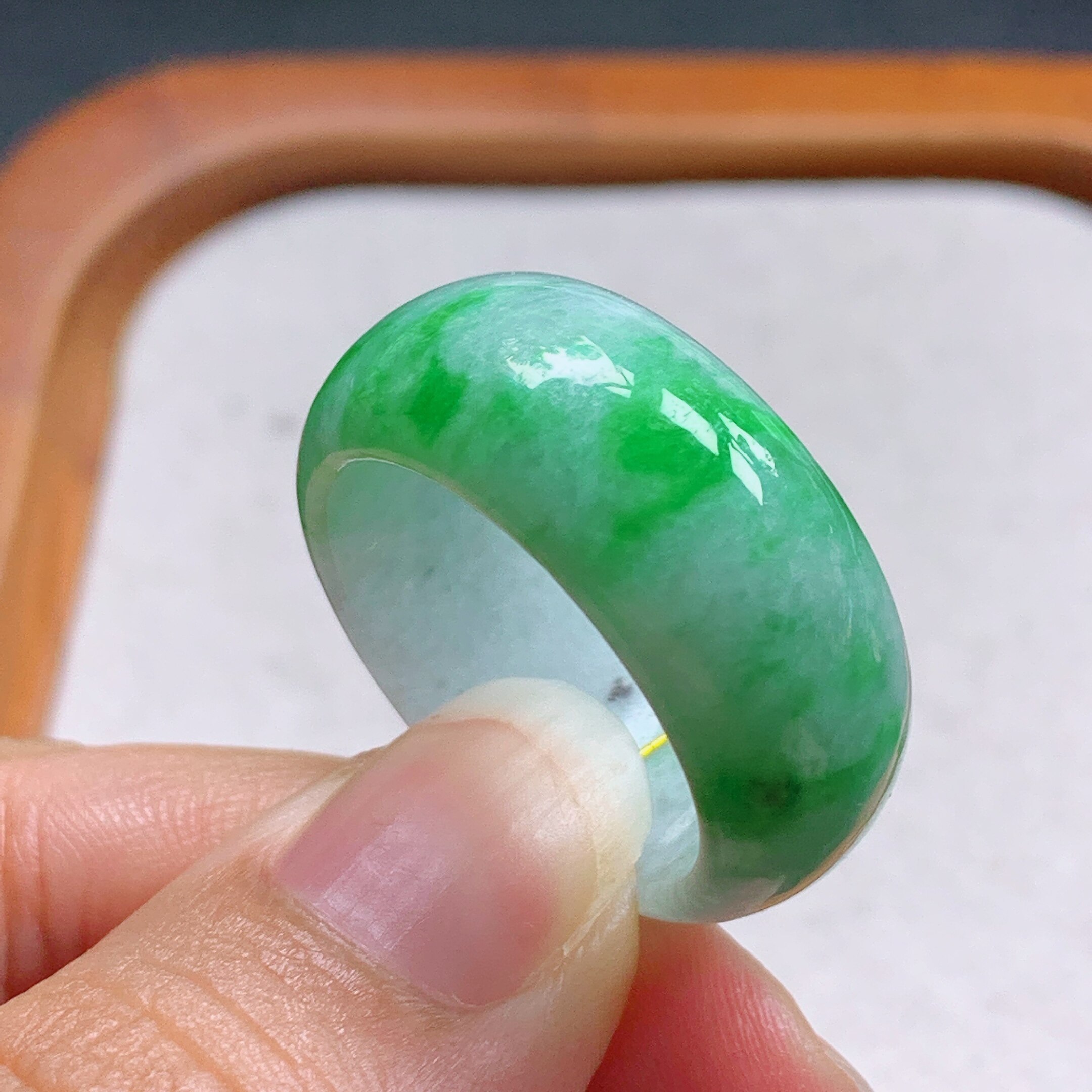 No. 23 Myanmar natural A-grade jade T1265 inner diameter 20.6-10.6-3.8mm positive green tire ring finger