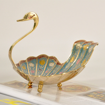 Imported Brass Handmade Peacock Containing Tray Tea Table Dried Fruit Snack Pan Swan Jewellery Dish Decorated Fruit Tray Hem