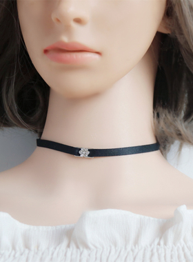 黑色颈带金属水钻扣系带脖饰品