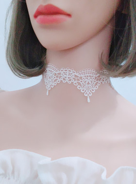 choker无扣黑白色蕾丝系带项圈