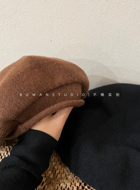 韩版时尚卷边针织贝雷帽画家帽